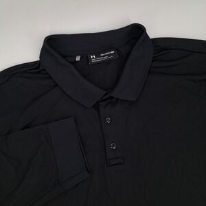 Under Armour Loose Fit Long Sleeve Polo Mens 4XL Performance Black Solid Ribbed